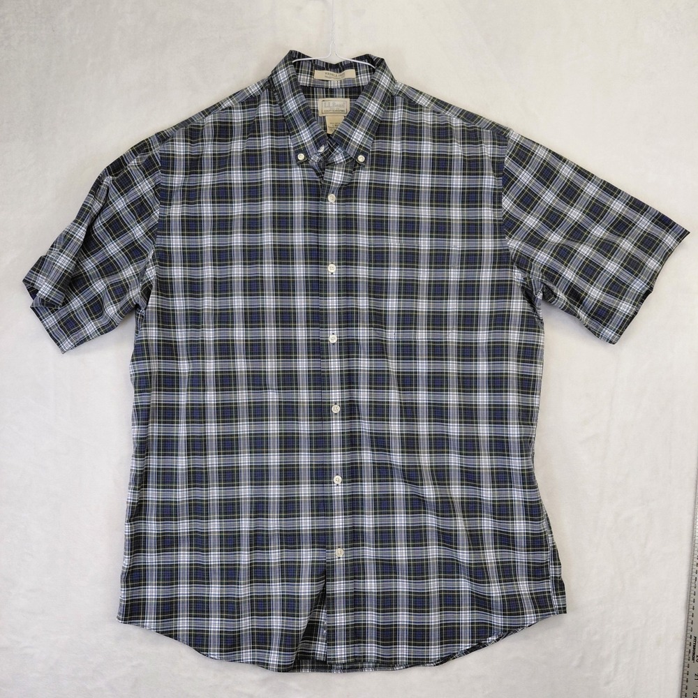 LL Bean Mens Large Plaid Button Down Shirt Wrinkle Free Short Sleeve 500539
